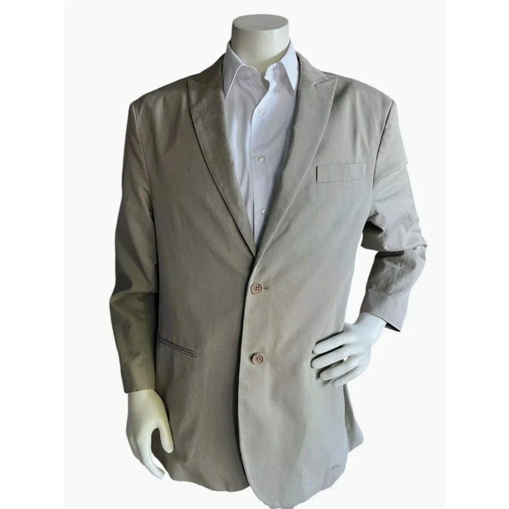 John Varvatos Blazer Men 46R Cotton Twill Sport Coat Khaki Casual Light Weight